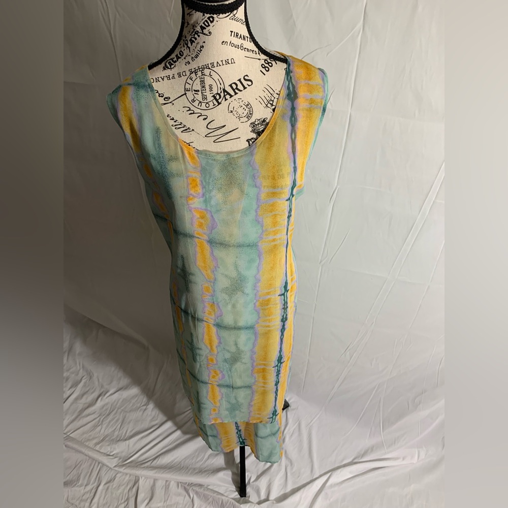 Magic tie dye maxi sleeveless abstract design overlay top vacation dress.Size 1X